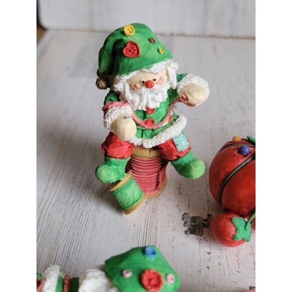 Enesco sewing pin needle thread Santa Claus figurine ornaments set Xmas 1983 - Picture 4 of 13